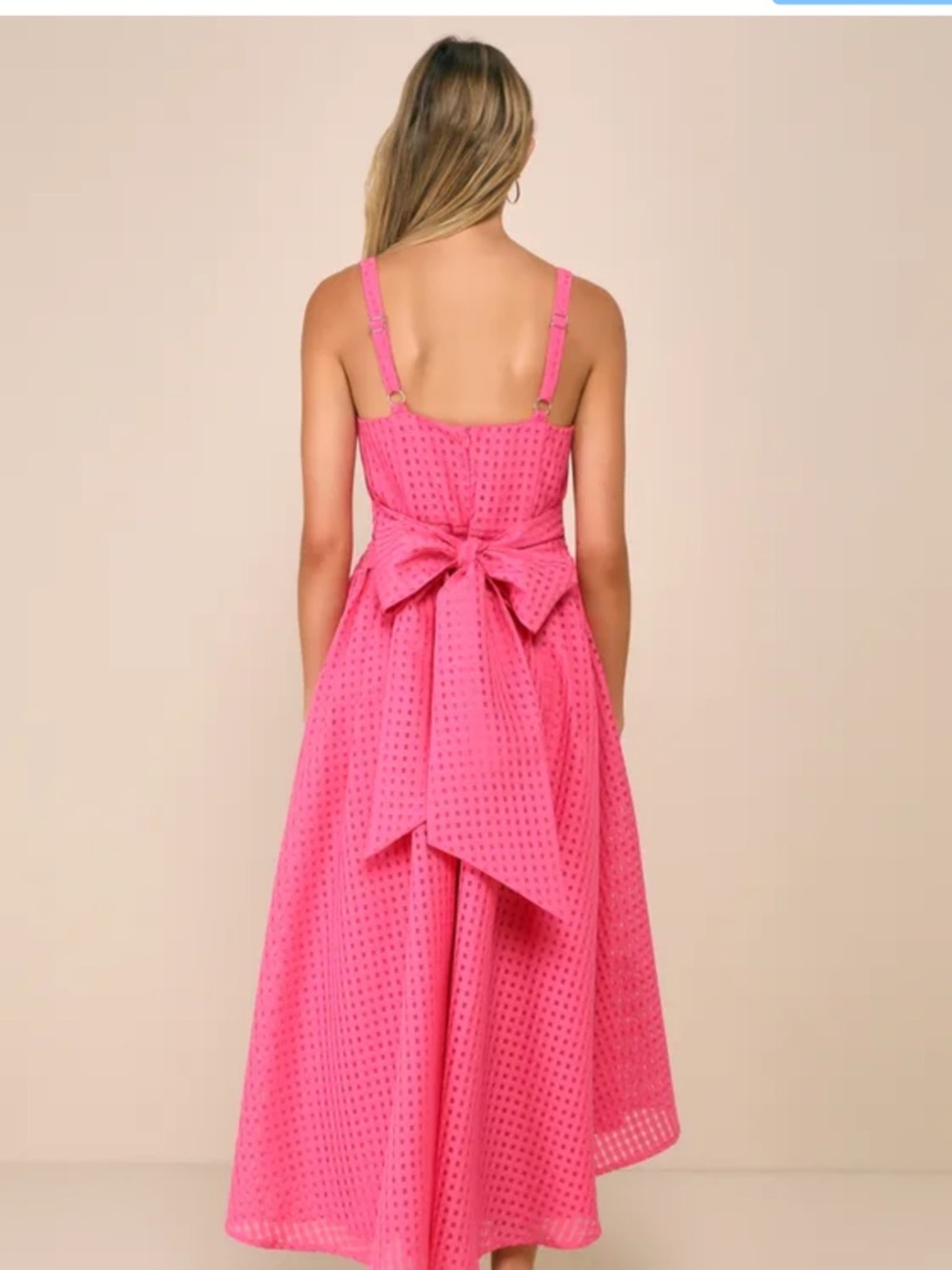 Definitely Stunning Hot Pink Gingham Burnout Midi Dress Size XS - Picture 2 of 10